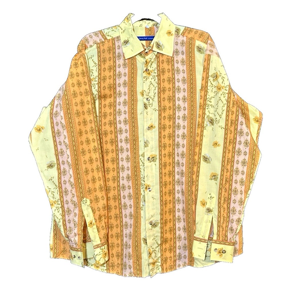 Georg Roth Los Angeles Mens XL 43/44 Retro Print Button Down Shirt Long Sleeve